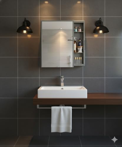 Image of CIPLA PLAST New Rich Look Bathroom Cabinet with Mirror | Storage Organiser | Strong Plastic Bathroom Shelves Wall Mounted | Bathroom Accessories| Mirror Cabinet (Metallic Grey)