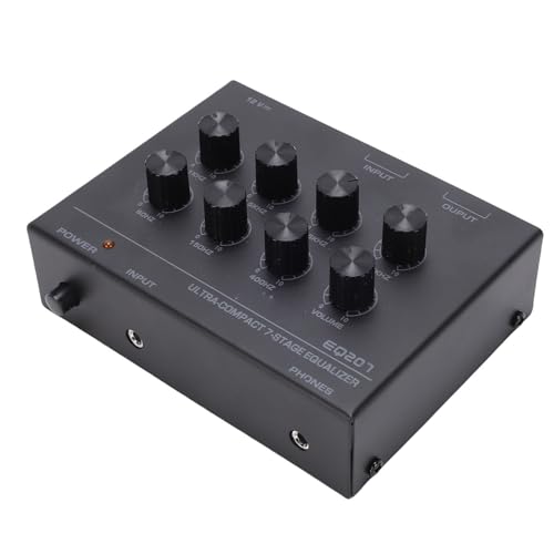 Ecualizador de sonido de 7 bandas, ajuste de graves alto de 12 dB, ecualizador digital de 2 canales con entrada de 3,5 mm y jack para auriculares estéreo para audio doméstico, de auto y grabación (enchufe estadounidense) miniatura 1