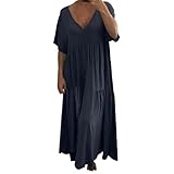 Damen Sommerkleid Bauch Verstecken Kleider Umstandsmode Volant A-Linien Langes Sommerkleid Weite Schwingen Luftiges Schwangere Strandkleid Damen Luftig Plissee Alltag Strandtunika Lockeres