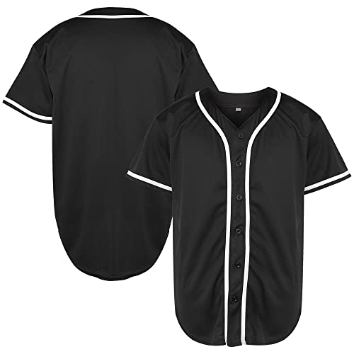 TKJPYWYH Blank Baseball Jersey Button Down Shirts,Men's Hip Hop Plain Short Sleeve Sports T Shirts S-3XL (#Black,X-Large)