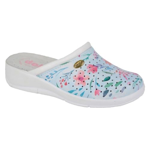 Dek Womens/Ladies Floral Leather Clogs (6.5 UK) (Baby Blue)