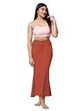 Jaanvi fashion Damen-Saree aus Baumwoll-Mischgewebe, Fischschnitt, Unterrock, Unterrock (seitlicher Schlitz), ziegelrot, 46