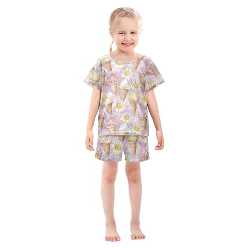 ALAZA Daisies Flowers Ice Creams Pajama Set Short Sleeve Sleepwear Soft Lounge Nightwear3