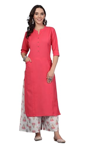 Image of Pistaa's Women's Regular Fit Cotton Solid Kurta Palazzo Set