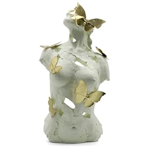 Lukitas Abstract Female Bust with Butterflies Statue and Sculpture, Body Figurine Art Decor, Beauty of Defects, Aesthetic Ornament for Office Living Room Bedroom, Beige, Resin 16″