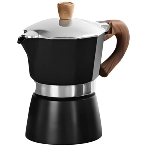 Vandetai Moka Pot Stovetop Espresso Maker for Rich Cuban Coffee & Italian Style Espresso - 3-Cup Aluminum Percolator, Camping & Home Brew Barista Experience (Black, 3-Cup)