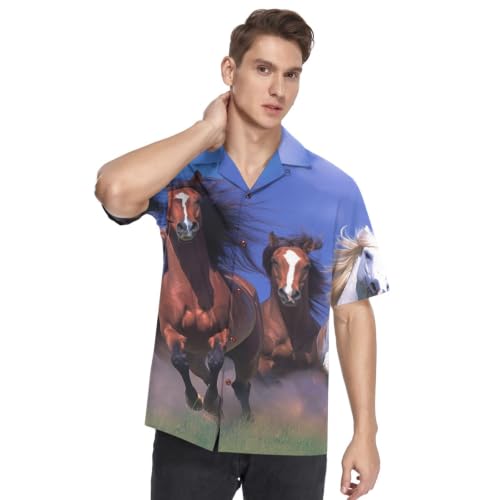 Chemise Hawaïenne Homme Chevaux Bruns puissants au galop style funky