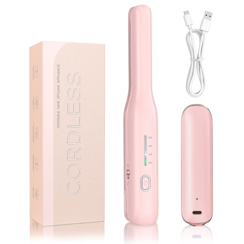 Youbella Cordless Flat Iron for Short Hair, 1/2" Mini Pencil Hair Straightener & Curler, Portable Hair Curling Iron for Travel, 2-in-1 Hair Styling Tool for Bangs, Edges, Pixie Cuts, Pink
