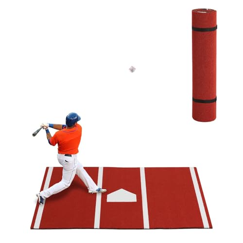 Hoguyexila 6 x 4 ft Baseball Hitting Mat, Softball Batting Mat with Home Plate & Antislip Rubber Backing, Anti Fade Portable Batters Box Turf Mats for Indoor Outdoor Training Batting Stance Practice