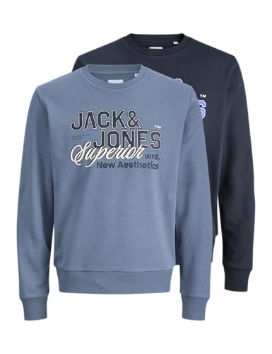 JACK & JONES Jjelogo Sweat Crew 2 Col Ss26 2Pk MP, Azul Marino, L (Pack de 2) para Hombre