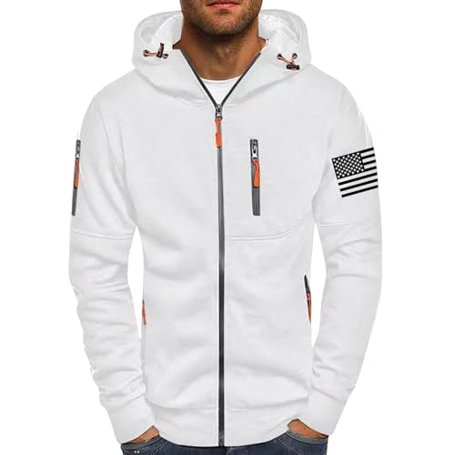 Mens Casual Solid Zip Up Jacket Long Sleeve Hooded Fitness Cardigan Sweatshirt USA Flag Military Combat Work Jackets