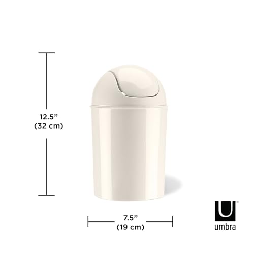 umbra 125 gallon mini waste can with removable swing-top lid - small garbage bin for kitchen bathroom bedroom office - compact trash can fit under tables amp counters - linen