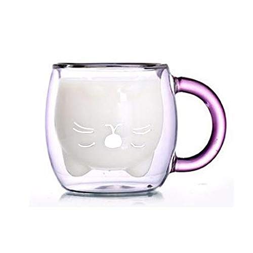 Cute Mugs Glass Double Wall Insulated Glass Espresso Cup Coffee Cup Tea Cup Milk Cup Purple Cat