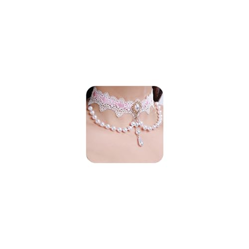 Xerling Elegant White Lace Choker Necklace Vintage Pearl Necklaces Gothic Victorian Lolita Costume Necklaces for Women Flower Lace Choker for Bridal Wedding