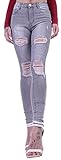 Zerissen Style-Station Damen Jeans Skinny Röhrenjeans Ripped Stretch Mid Waist Sexy Stretchjeans Damenjeans Jeans-Hose-n Stretch-Hose-n Mid-Rise normaler Bund Normale leibhöhe normal Gr Größe Grau-e L 40