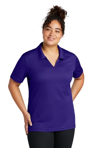 SPORT-TEK Women's Dri-Mesh V-Neck Polo | Ladies Short Sleeve Collared Shirt, Slim Fit Summer Top for Work, Golf & Tennis