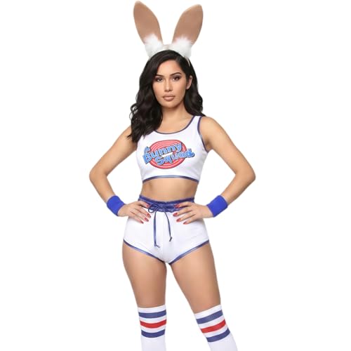 T TUNSTAND Halloween Bunny Costume Set for Women Space Movie Full Outfit with Shorts Headband Wristband Socks (S)