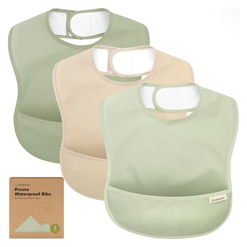 Image of KeaBabies 3-Pack Waterproof Baby Bibs for Eating - Lightweight Toddler Feeding Bibs with Large Food Catcher, Mess Proof, Food-Grade Baby Eating Essentials, Easy to Put On & Clean (Jade)