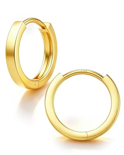 14K Solid Real Gold Hypoallergenic Square Cut Small Huggie Hoop Earrings 20G 6 7 8 9 10mm Unisex Small Hoop Luxury Fine Jewelry Gift 6mm