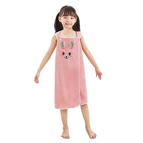 Holiberty Kids Toddlers Bath Towel Wrap, Cartoon Rabbit Cute Girls Soft Coral Fleece Beach Spa Robe Towel Dressing Gown Water Absorbent Bathing Shower Cover Up Bathrobe Pajamas Sleepwear