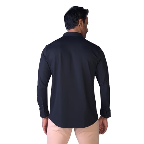 Image of HEKTOR Men's Hidden Button Shirt-Long Sleeve Bubble Check Shirt|Premium Nylon Blend, Regular Fit,Textured Smart