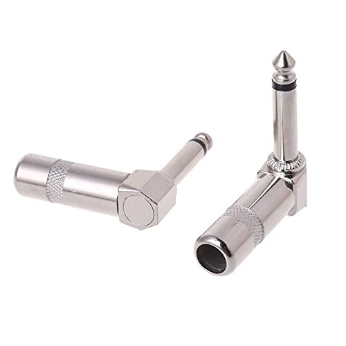 Image of [ 4 Pieces ] 6.35mm Heavy Duty TS Mono Male Solder Jack Connector for Speaker, Guitar, Microphone Cables ; 1 /4 Inch Mono 90 Degree Connectors Soldering Assemble Cable use