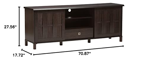 Baxton Studio Wholesale Interiors Unna Wood Tv Cabinet With 2 Sliding Doors And Drawer, 70", Dark Brown #TOP2