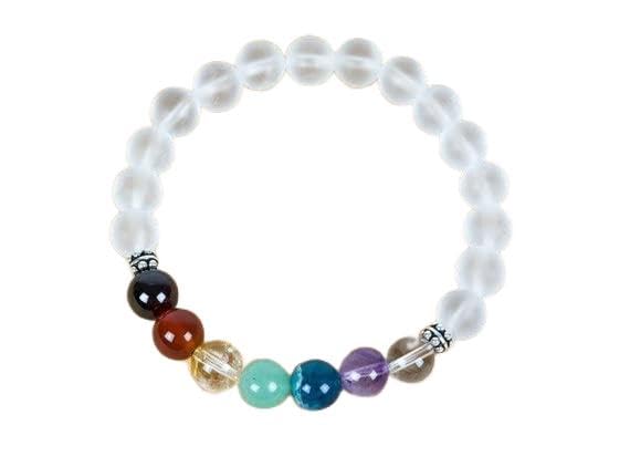 Bracelet pierres 7 chakras et quartz 8mm de qualité supérieure pour homme et femme
