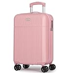H.yeed Carry on Suitcase ABS Hard Shell Lightweight Small Trolley Travel Cabin Luggage with 4 Double Spinner Wheels TSA Lock for Women, 21" Pink