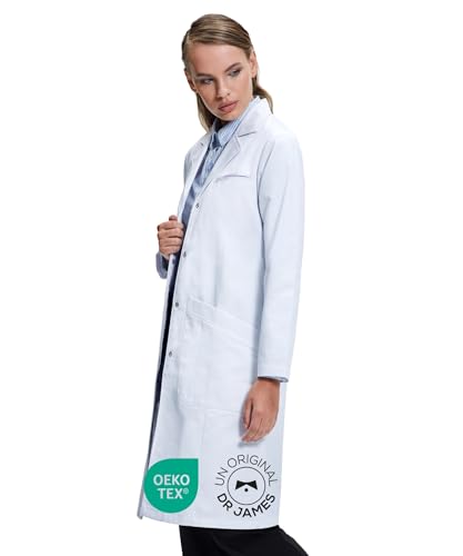 Photo de Dr. James Premium Blouse de laboratoire 100% coton pour femmes, multiples poches, coupe classique, fermeture à pression dissimulée (36)