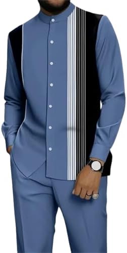 TIFIYA Men's 2 Piece Stand Collar Fashion Shirts Suit,Minimalist ...