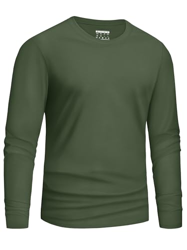 Cavva T Shirts for Men UK Breathable Crew Neck Shirts Long Sleeve Basic Top Comfortable Solid Tee Shirt Army Green L