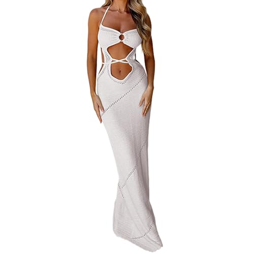 Women Crochet Knit Bodycon Maxi Dress Sexy Cut Out...