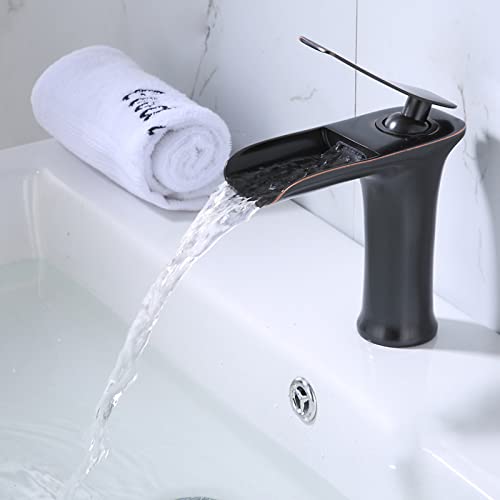Grifo de lavabo negro corto monomando con salida de agua cascada 6