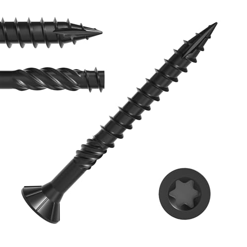 VGBUY Deck Screws #8 x 1-5/8 Inch Heavy Duty Exterior Wood Screws,Torx Drive Head Deck Screw Black Rust Resistant Epoxy Coated,Long Outdoor Screws with Star Bit(1Ibs)