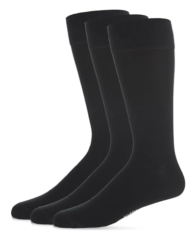 MeMoi Men's 3 Pair Pack Flat Knit Mercerized Cotton Crew Socks