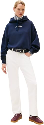 Tommy Hilfiger Damen Hoodie Classic Script Fleece mit Kapuze, Blau (Dark Night Navy), XXS – Ansicht 4