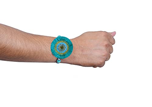Image of MASQ by Q-One Designer Rakhi Combo Set with Roli Chawal & Moli for Men (Pack of 3) | Embroidered Handcrafted Raksha Bandhan Bracelet for Brother