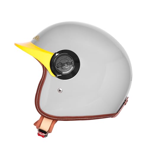 Image of Steelbird SBH 65 Retro 3.0 DOT and ISI Certified Open Face Helmet for Men and Women (Large 600 MM,Glossy Titanium Grey with Yellow Peak)