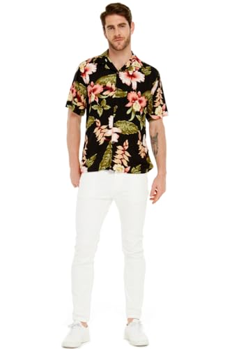 Image of Family Matching Hawaiian Clothes, Black Rafelsia | Lightweight 100% rayon • Family matching outfits • Beach vacations • Luaus • Cruises • Family photos