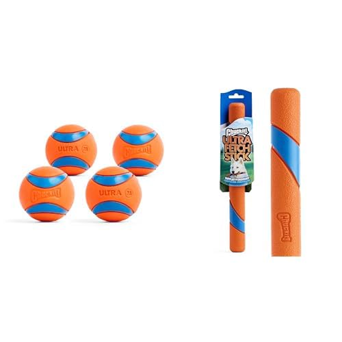 Chuckit Ultra Ball 2 5-inch Dog Toy 4-Pack 12-Inch Ultra Fetch Stick Bundle - Interactive Fetch Toys for