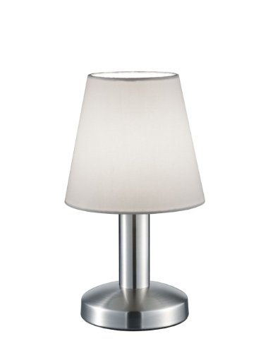 Trio Leuchten Tischleuchte Mats 599600101, Metall Nickel matt, Stoffschirm weiß, exkl. 1x E14, 4-fach Touch