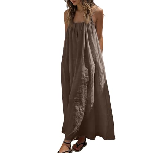 Image of HTHLVMD Backless Cami Dress Summer Dresses for Women 2026 Spaghetti Strap Dresses Womens Solid Color Backless Cami Dress