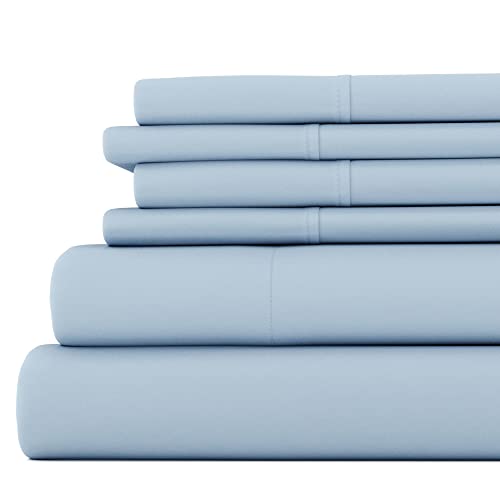 Merit Linens Breathable Hotel Style King Bed Sheets | 4 Pc Ultra Soft Light Blue Sheet Set With Deep Pocket | Lightweight, Extra Pillowcases | Easy Care, Basic Bedding (King, Light Blue) #TOP7