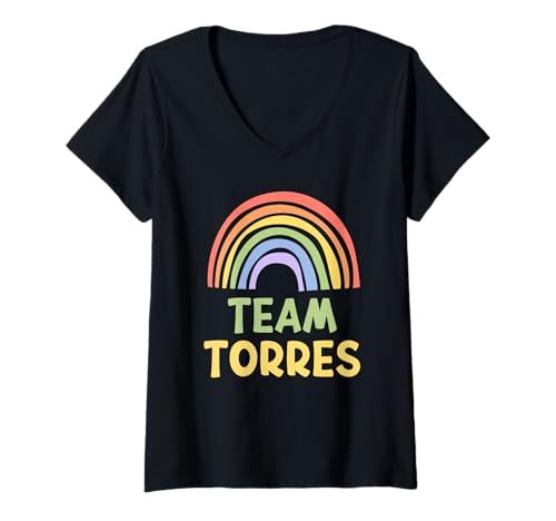 Womens Happy Colorful Team Torres Rainbow Pride Green Yellow V-Neck T-Shirt