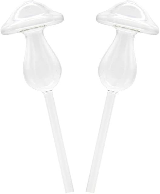jojofuny Self Watering Spikes 2pcs Plant Watering Globes Mushroom Shape Glass Plant Waterer Cute Self Watering Bulbs Self Watering Devices Water Drip Irrigation Device Self Watering Planter Insert