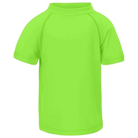 LACOFIA Boys Short Sleeve Rash Vest Kids UPF50+ Sun Protection Swim Tops Children Rash Guard Quick Drying Fluorescent Green 13-14 Years Cover