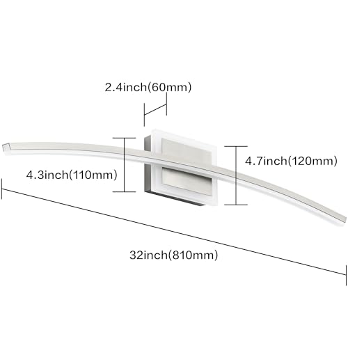 PRESDE 32inch LED Bathroom Light Fixtures Brushed Nickel Vanity Light Modern Bath Wall Lig - image 5