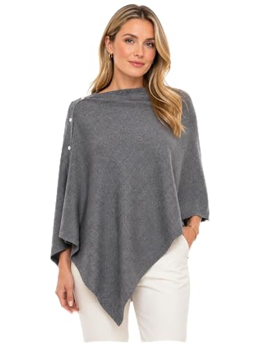 MissShorthair Women's Lightweight Knitted Scarf Poncho Sweater Cape Shawl Versatile Spring Summer Ponchos Wraps, Dark Grey, One size
