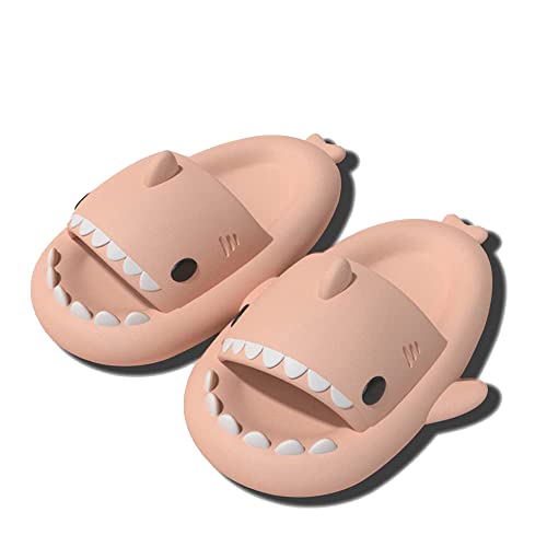 SKADE Cute Cartoon Sharks Shower Slippers, Unisex Open Toe Summer Beach Slides, Couple Bathroom Non-Slip Soft Sandals for Women Men